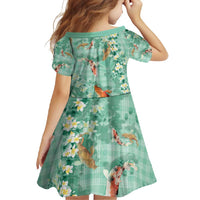 Green Palaka Hawaiian And Japanese Family Matching Off Shoulder Maxi Dress and Hawaiian Shirt Sakura Lei With Koi Fish - Polynesian Pride