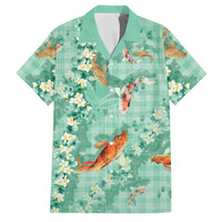 Green Palaka Hawaiian And Japanese Family Matching Puletasi and Hawaiian Shirt Sakura Lei With Koi Fish DT05 Dad's Shirt - Short Sleeve Green - Polynesian Pride