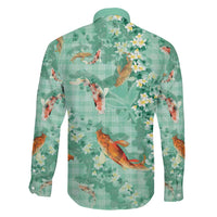 Green Palaka Hawaiian And Japanese Family Matching Puletasi and Hawaiian Shirt Sakura Lei With Koi Fish DT05 - Polynesian Pride