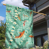 Green Palaka Hawaiian And Japanese Garden Flag Sakura Lei With Koi Fish - Polynesian Pride