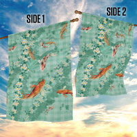 Green Palaka Hawaiian And Japanese Garden Flag Sakura Lei With Koi Fish - Polynesian Pride