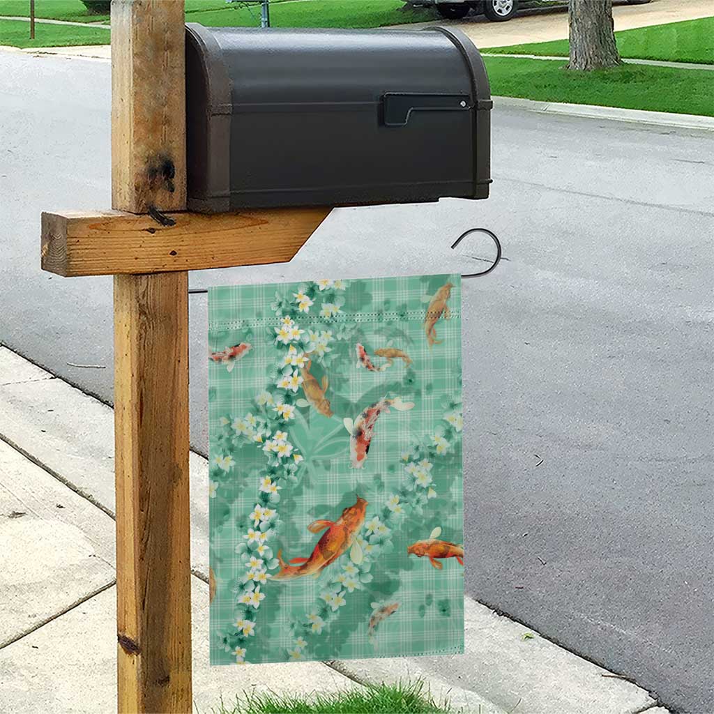Green Palaka Hawaiian And Japanese Garden Flag Sakura Lei With Koi Fish - Polynesian Pride