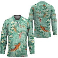 Green Palaka Hawaiian And Japanese Hockey Jersey Sakura Lei With Koi Fish - Polynesian Pride
