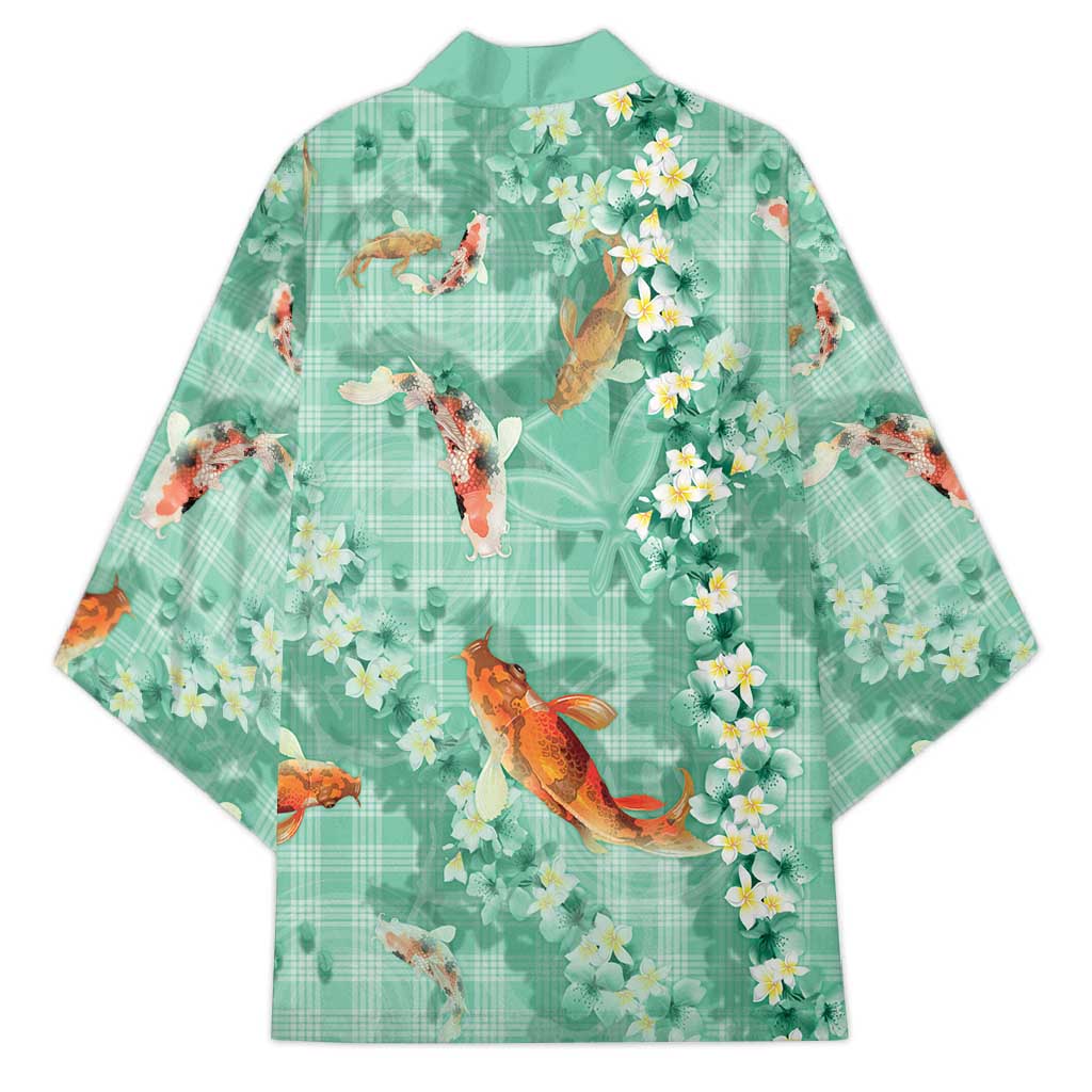 Green Palaka Hawaiian And Japanese Kimono Sakura Lei With Koi Fish - Polynesian Pride