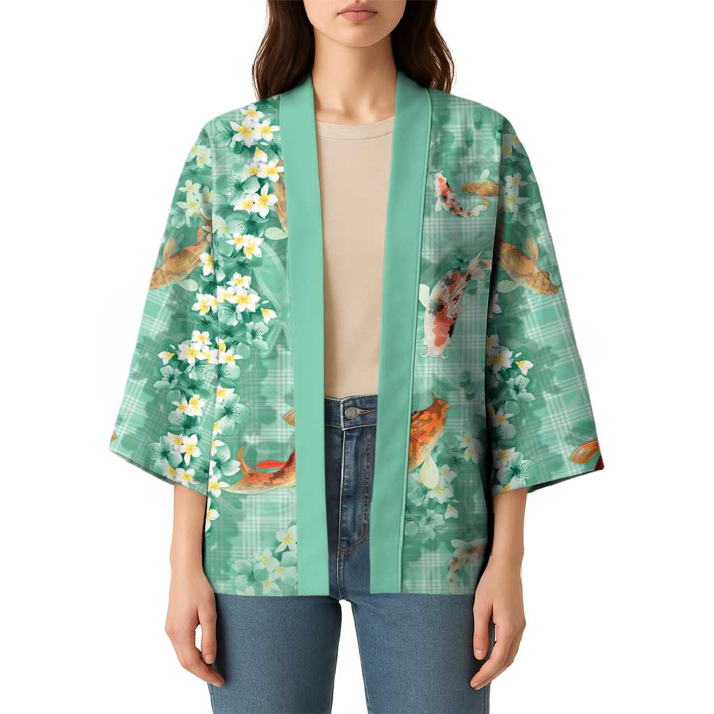 Green Palaka Hawaiian And Japanese Kimono Sakura Lei With Koi Fish - Polynesian Pride