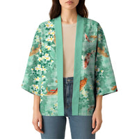 Green Palaka Hawaiian And Japanese Kimono Sakura Lei With Koi Fish - Polynesian Pride