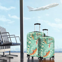 Green Palaka Hawaiian And Japanese Luggage Cover Sakura Lei With Koi Fish - Polynesian Pride