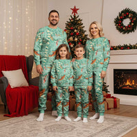 Green Palaka Hawaiian And Japanese Christmas Pajama Set Sakura Lei With Koi Fish - Polynesian Pride