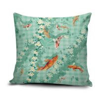 Green Palaka Hawaiian And Japanese Pillow Cover Sakura Lei With Koi Fish - Polynesian Pride