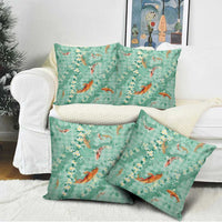 Green Palaka Hawaiian And Japanese Pillow Cover Sakura Lei With Koi Fish - Polynesian Pride
