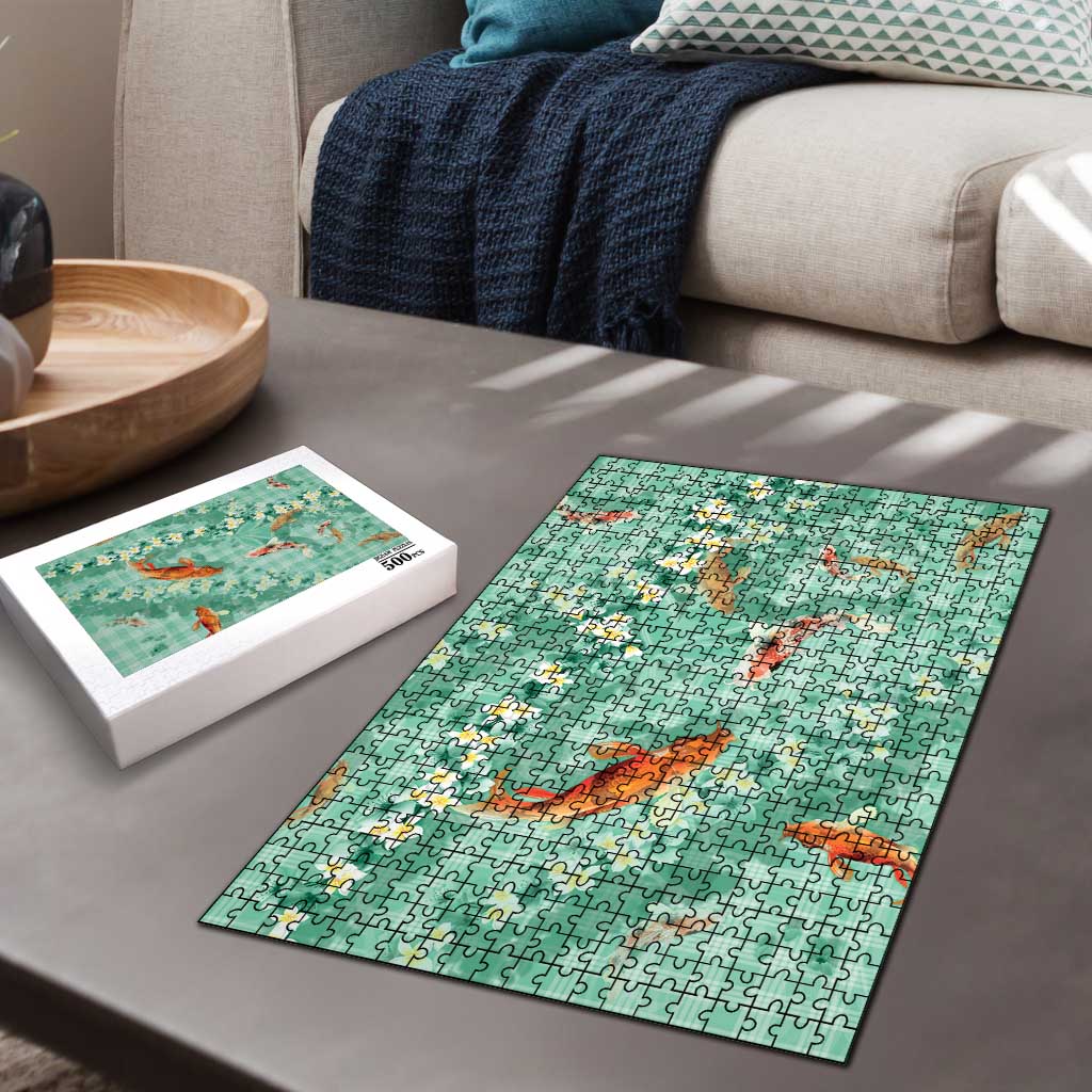 Green Palaka Hawaiian And Japanese Puzzle Sakura Lei With Koi Fish - Polynesian Pride