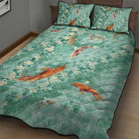 Green Palaka Hawaiian And Japanese Quilt Bed Set Sakura Lei With Koi Fish - Polynesian Pride