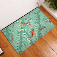 Green Palaka Hawaiian And Japanese Rubber Doormat Sakura Lei With Koi Fish - Polynesian Pride