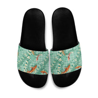 Green Palaka Hawaiian And Japanese Slide Sandals Sakura Lei With Koi Fish - Polynesian Pride