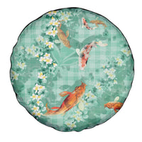 Green Palaka Hawaiian And Japanese Spare Tire Cover Sakura Lei With Koi Fish - Polynesian Pride