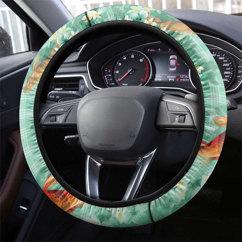 Green Palaka Hawaiian And Japanese Steering Wheel Cover Sakura Lei With Koi Fish - Polynesian Pride