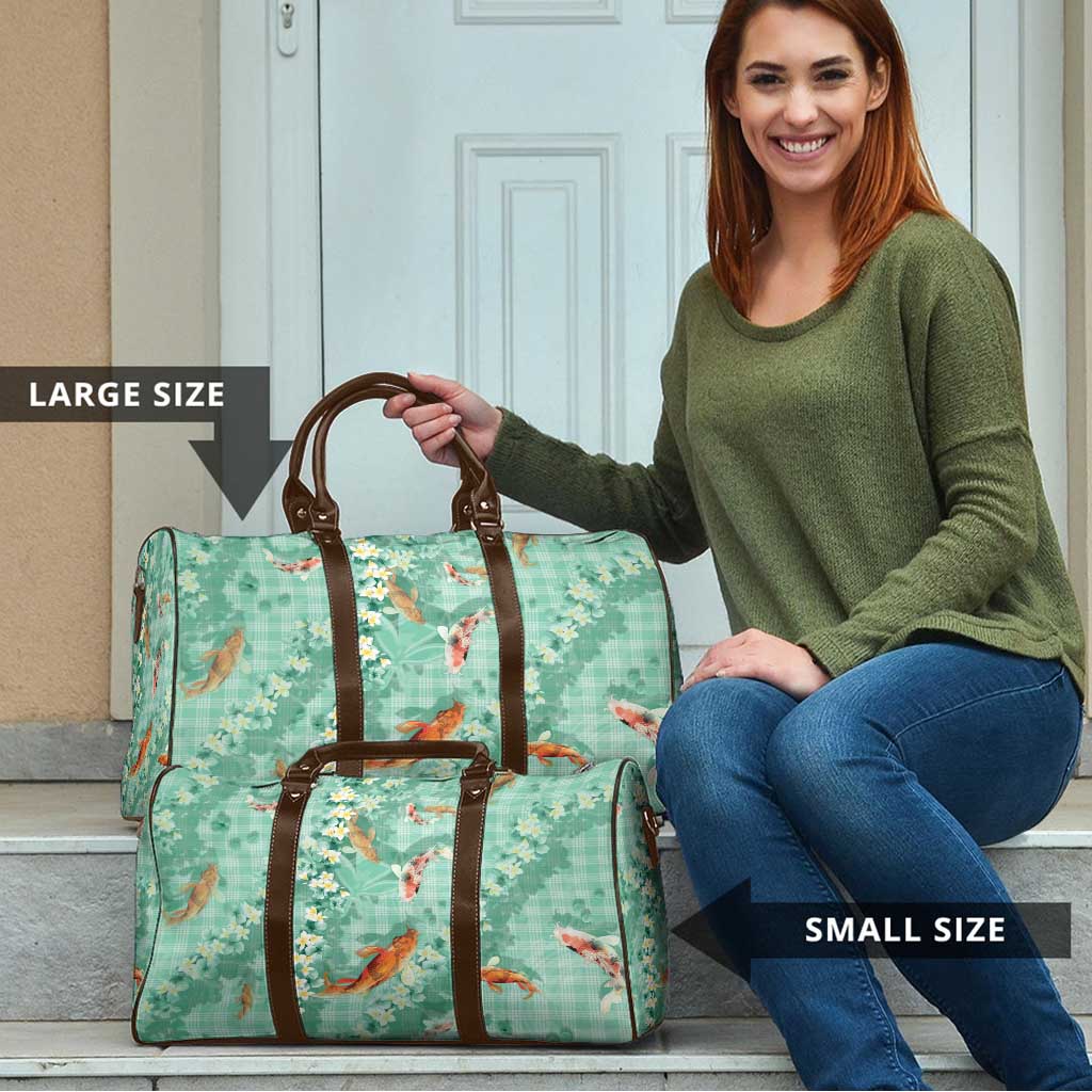 Green Palaka Hawaiian And Japanese Travel Bag Sakura Lei With Koi Fish - Polynesian Pride
