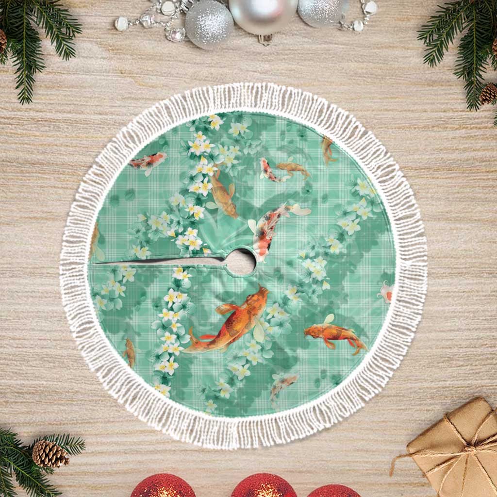 Green Palaka Hawaiian And Japanese Tree Skirt Sakura Lei With Koi Fish - Polynesian Pride