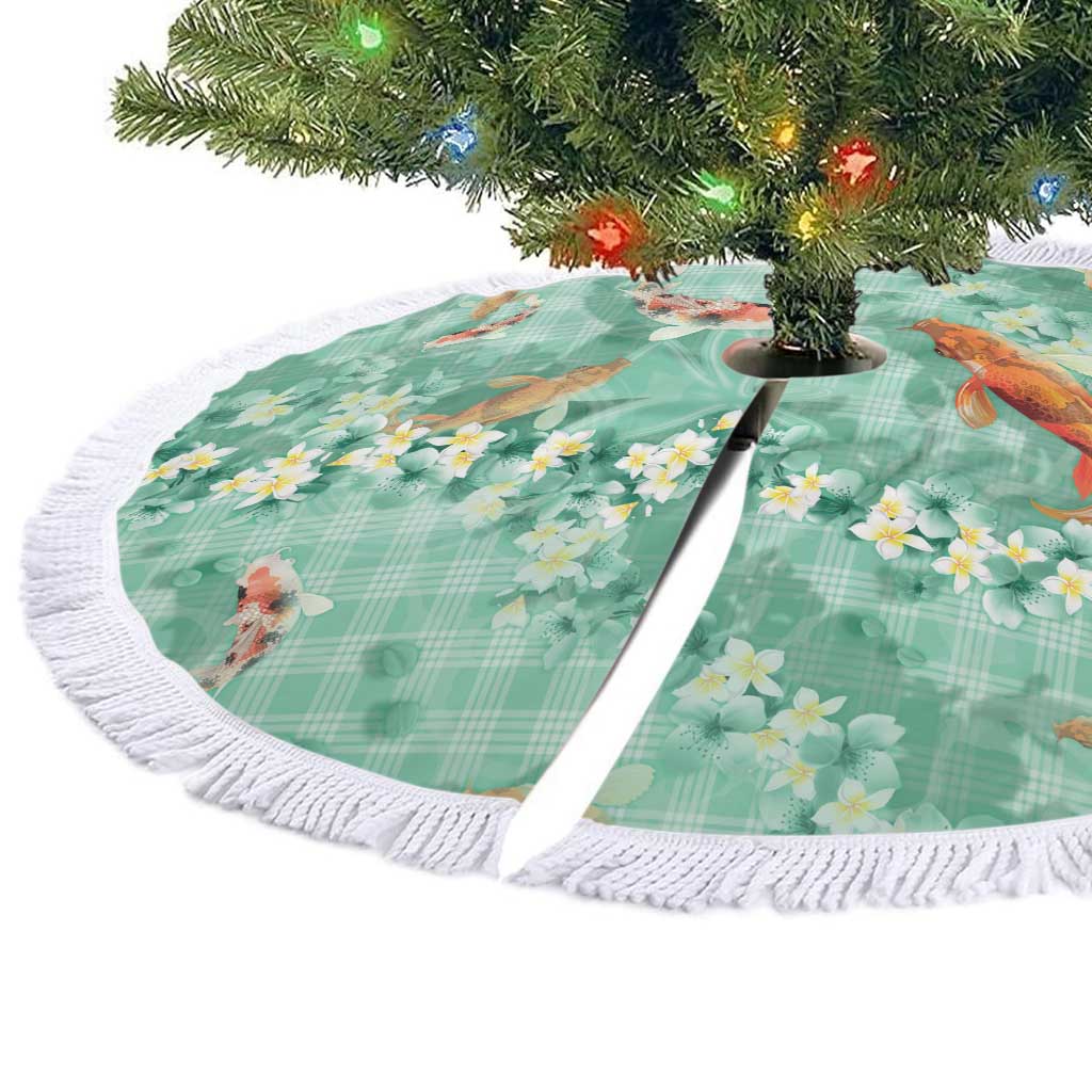 Green Palaka Hawaiian And Japanese Tree Skirt Sakura Lei With Koi Fish - Polynesian Pride