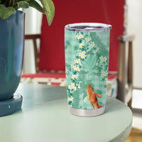Green Palaka Hawaiian And Japanese Tumbler Cup Sakura Lei With Koi Fish - Polynesian Pride