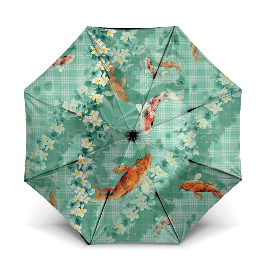 Green Palaka Hawaiian And Japanese Umbrella Sakura Lei With Koi Fish - Polynesian Pride