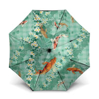 Green Palaka Hawaiian And Japanese Umbrella Sakura Lei With Koi Fish - Polynesian Pride