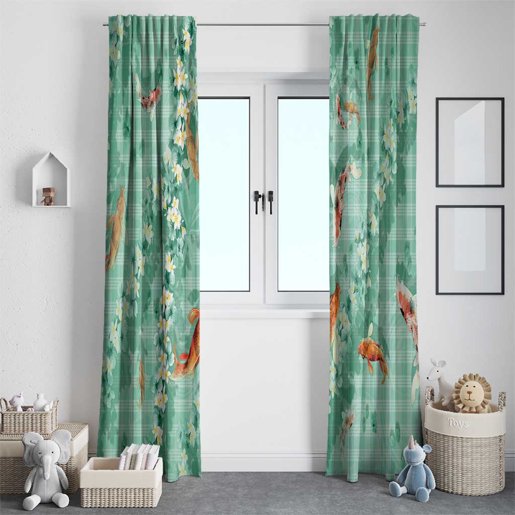 Green Palaka Hawaiian And Japanese Window Curtain Sakura Lei With Koi Fish - Polynesian Pride