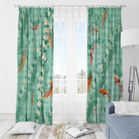 Green Palaka Hawaiian And Japanese Window Curtain Sakura Lei With Koi Fish - Polynesian Pride