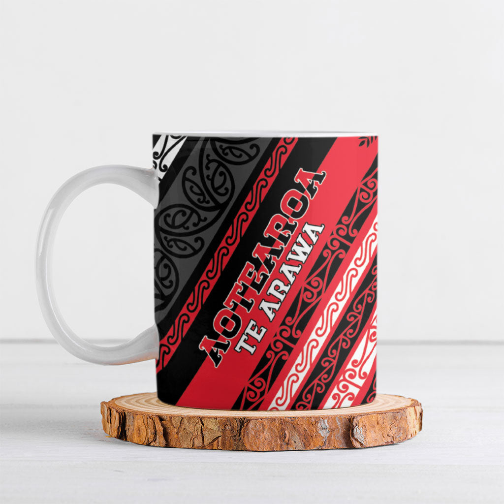 Personalised Aotearoa Te Arawa Ceramic Mug New Zealand Maori Tribal Fern Pattern DT05 Red - Polynesian Pride