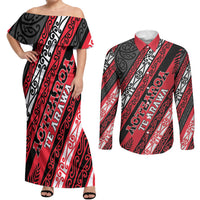 Personalised Aotearoa Te Arawa Couples Matching Off Shoulder Maxi Dress and Long Sleeve Button Shirt New Zealand Maori Tribal Fern Pattern