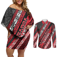 Personalised Aotearoa Te Arawa Couples Matching Off Shoulder Short Dress and Long Sleeve Button Shirt New Zealand Maori Tribal Fern Pattern