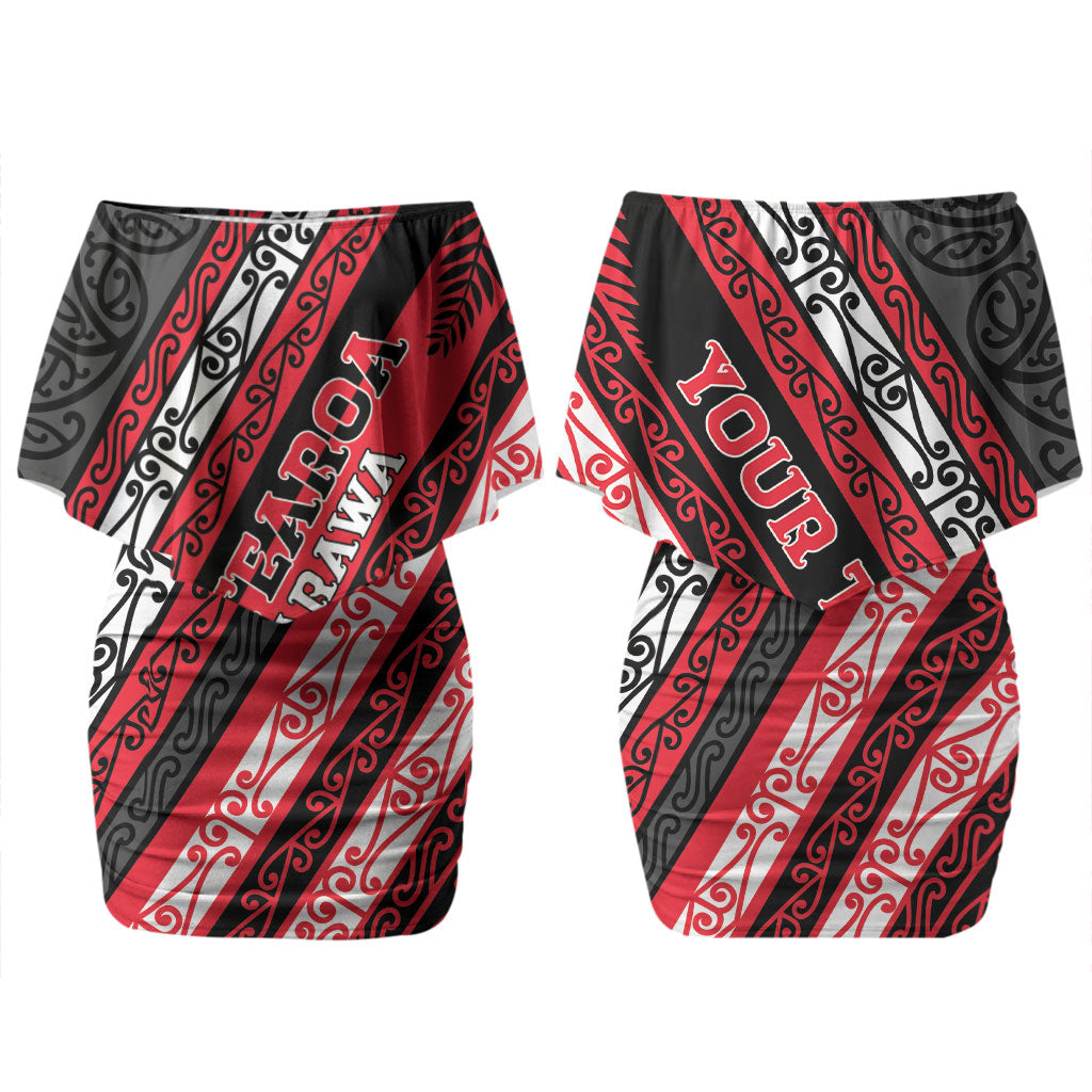 Personalised Aotearoa Te Arawa Couples Matching Off Shoulder Short Dress and Long Sleeve Button Shirt New Zealand Maori Tribal Fern Pattern