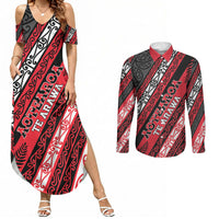 Personalised Aotearoa Te Arawa Couples Matching Summer Maxi Dress and Long Sleeve Button Shirt New Zealand Maori Tribal Fern Pattern