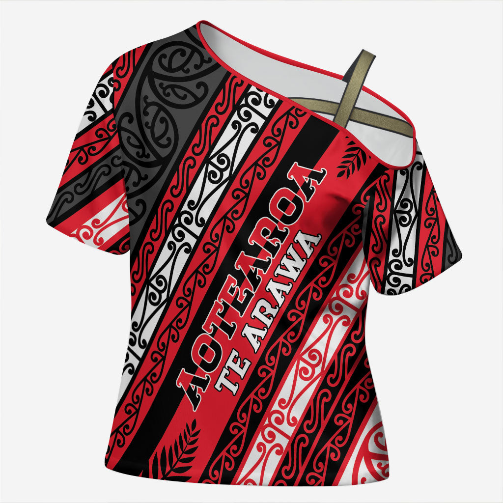 Personalised Aotearoa Te Arawa Cross Shoulder Shirt New Zealand Maori Tribal Fern Pattern