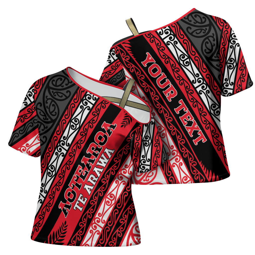 Personalised Aotearoa Te Arawa Cross Shoulder Shirt New Zealand Maori Tribal Fern Pattern