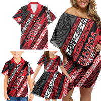 Personalised Aotearoa Te Arawa Family Matching Off Shoulder Short Dress and Hawaiian Shirt New Zealand Maori Tribal Fern Pattern