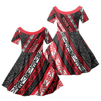 Personalised Aotearoa Te Arawa Family Matching Off Shoulder Short Dress and Hawaiian Shirt New Zealand Maori Tribal Fern Pattern