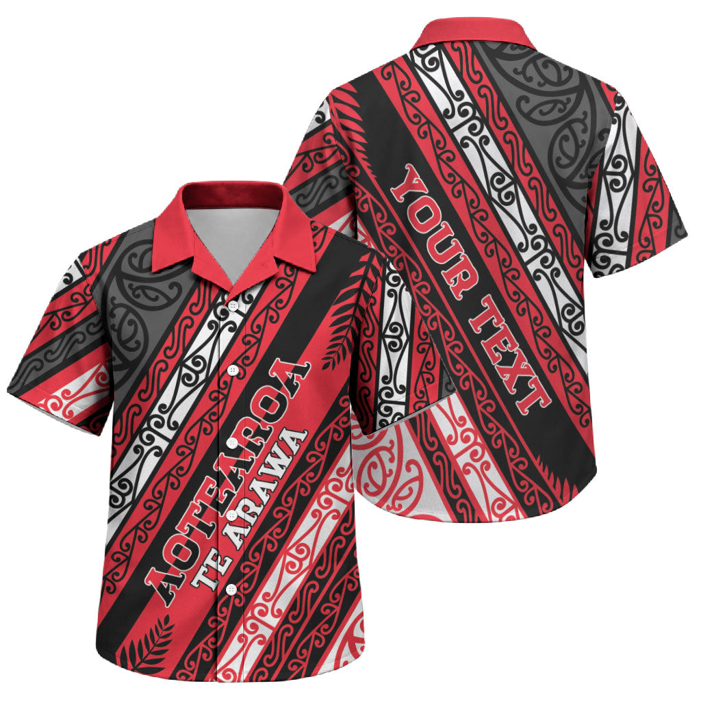 Personalised Aotearoa Te Arawa Family Matching Off Shoulder Short Dress and Hawaiian Shirt New Zealand Maori Tribal Fern Pattern