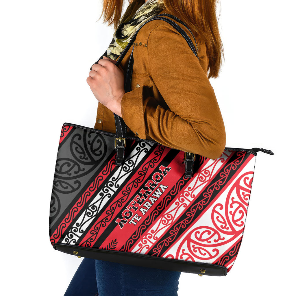 Aotearoa Te Arawa Leather Tote Bag New Zealand Maori Tribal Fern Pattern