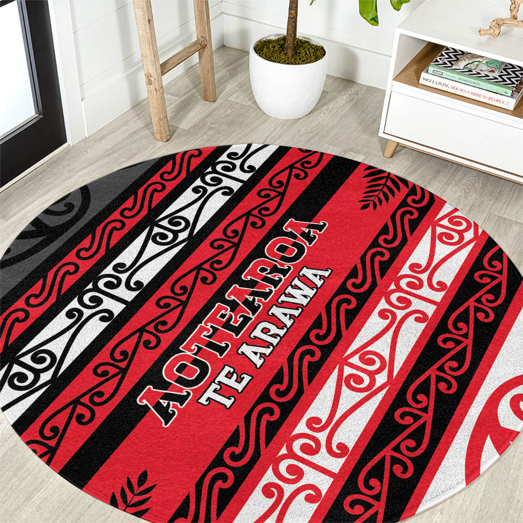 Aotearoa Te Arawa Round Carpet New Zealand Maori Tribal Fern Pattern DT05 Red - Polynesian Pride