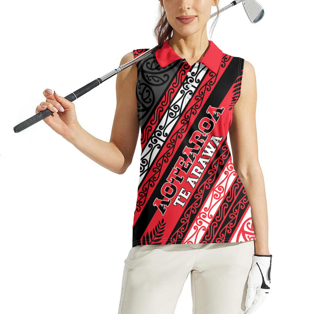Personalised Aotearoa Te Arawa Women Sleeveless Polo Shirt New Zealand Maori Tribal Fern Pattern
