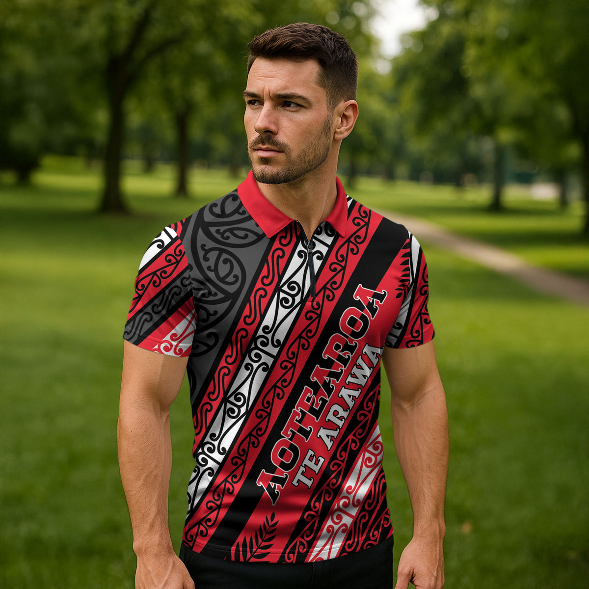 Personalised Aotearoa Te Arawa Zipper Polo Shirt New Zealand Maori Tribal Fern Pattern