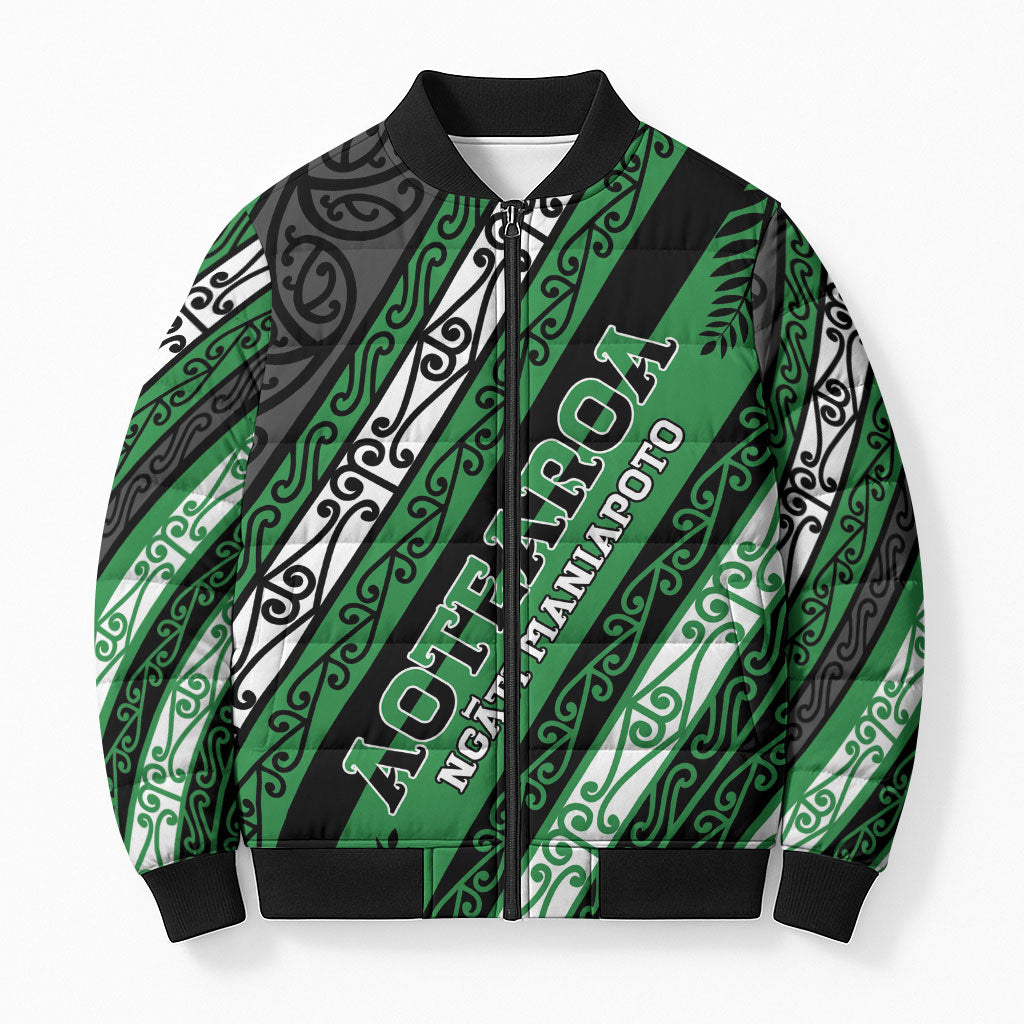 Personalised Aotearoa Ngati Maniapoto Bomber Puffer Jacket New Zealand Maori Tribal Fern Pattern