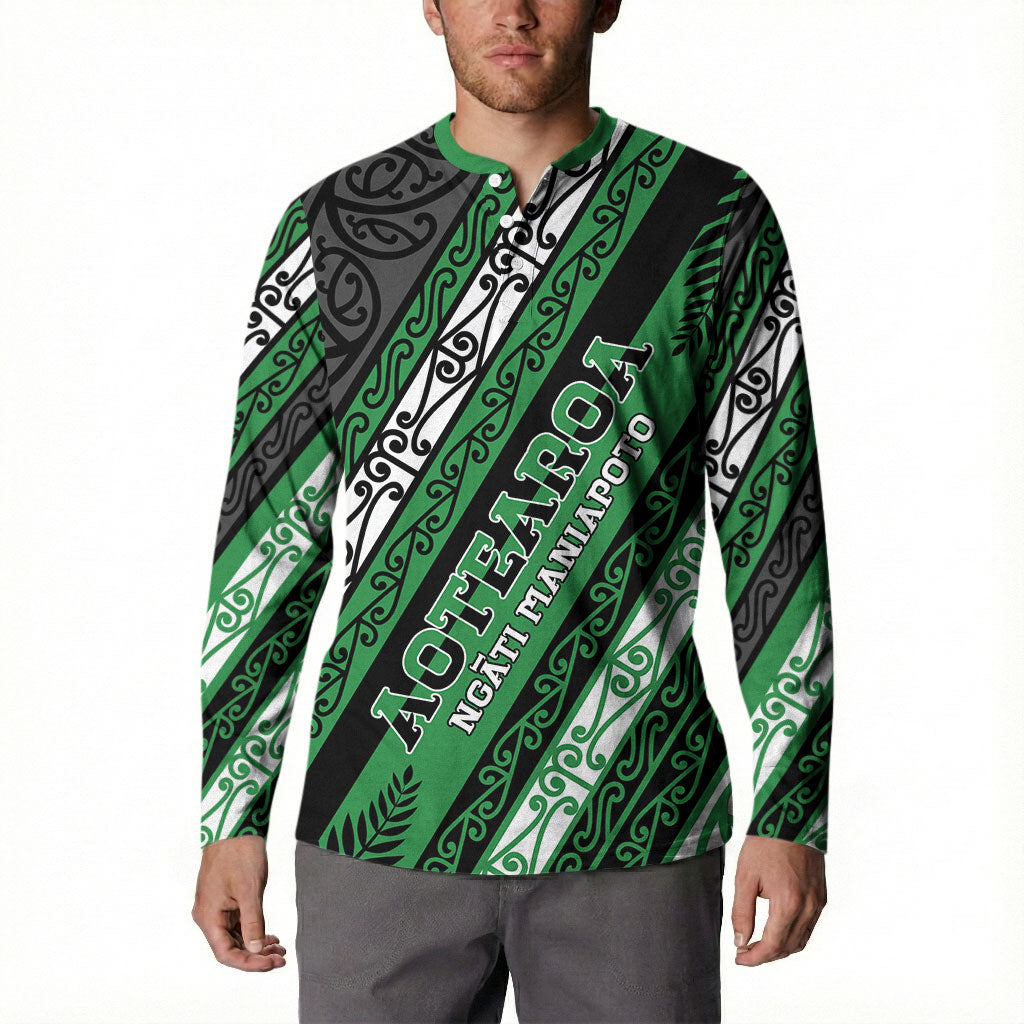 Personalised Aotearoa Ngati Maniapoto Button Sweatshirt New Zealand Maori Tribal Fern Pattern