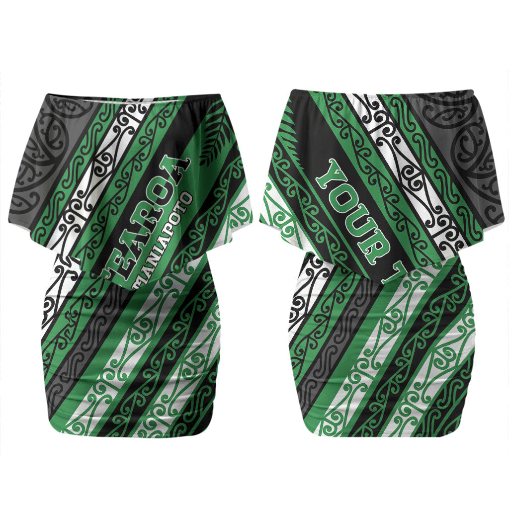 Personalised Aotearoa Ngati Maniapoto Couples Matching Off Shoulder Short Dress and Hawaiian Shirt New Zealand Maori Tribal Fern Pattern