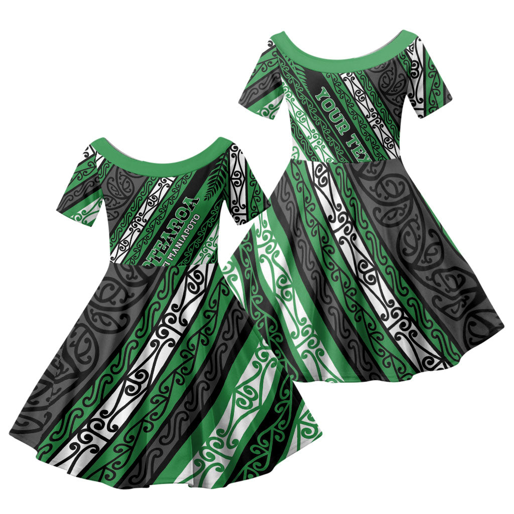 Personalised Aotearoa Ngati Maniapoto Family Matching Off Shoulder Maxi Dress and Hawaiian Shirt New Zealand Maori Tribal Fern Pattern