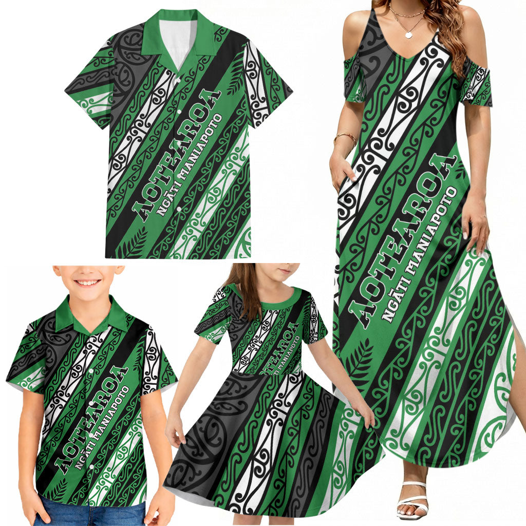 Personalised Aotearoa Ngati Maniapoto Family Matching Summer Maxi Dress and Hawaiian Shirt New Zealand Maori Tribal Fern Pattern DT05 - Polynesian Pride