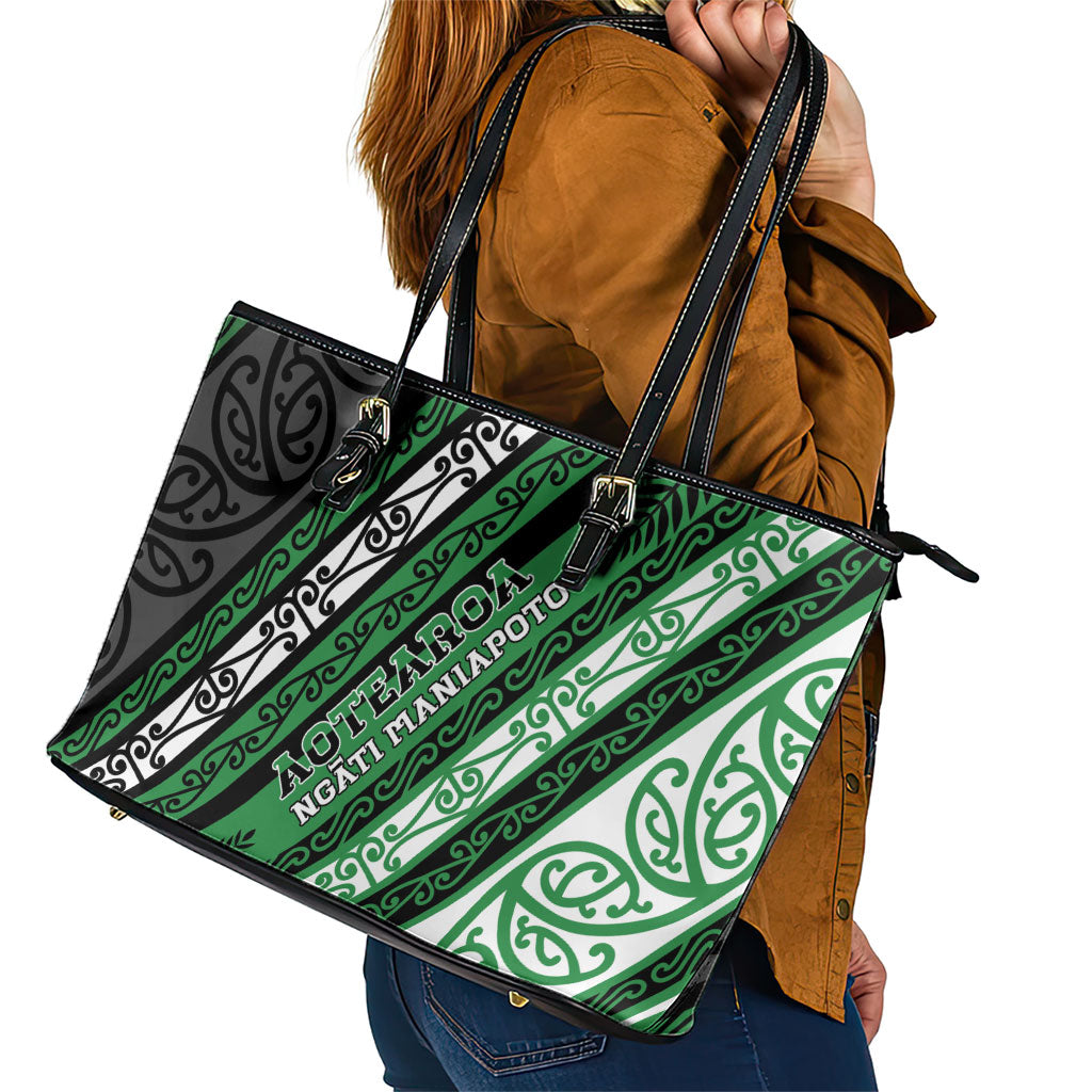 Aotearoa Ngati Maniapoto Leather Tote Bag New Zealand Maori Tribal Fern Pattern