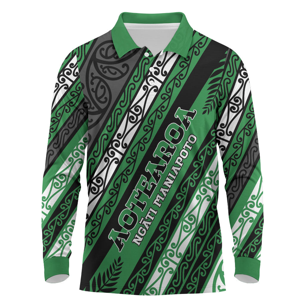 Personalised Aotearoa Ngati Maniapoto Long Sleeve Polo Shirt New Zealand Maori Tribal Fern Pattern