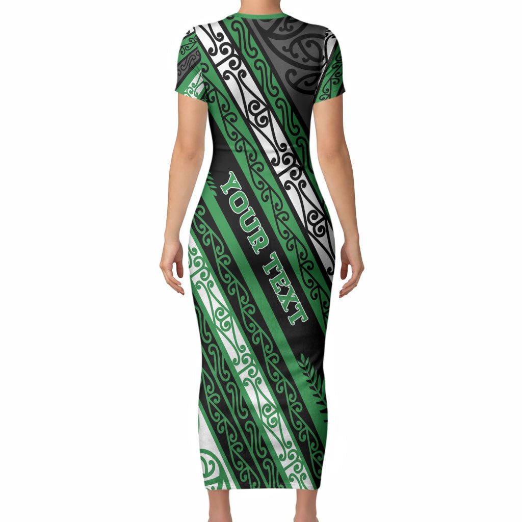 Personalised Aotearoa Ngati Maniapoto Short Sleeve Bodycon Dress New Zealand Maori Tribal Fern Pattern